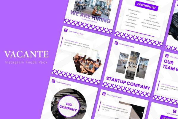 简约时尚设计风格品牌企业社交信息流宣传设计素材 Vacante – Instagram Feeds Pack