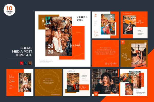 夏季时尚品牌营销推广社交媒体PSD&AI模板第一素材精选 Trendy Summer Fashion Social Media Kit PSD & AI