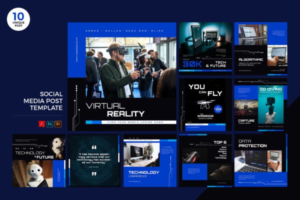 未来科技主题宣传社交媒体PSD&AI模板蚂蚁素材精选 Future Technology Social Media Kit PSD & AI Templa