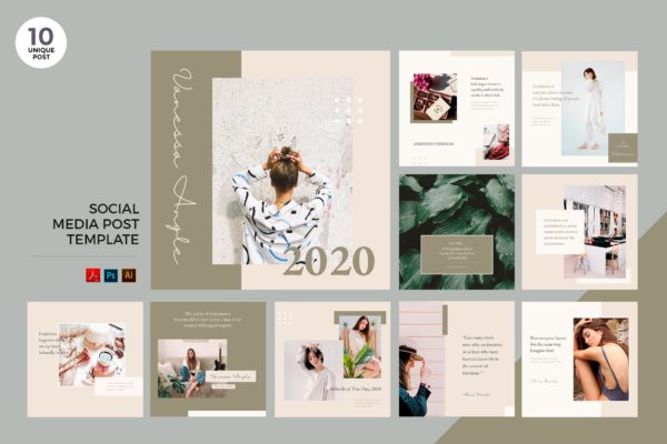 优雅时尚品牌推广社交媒体PSD&AI模板蚂蚁素材精选 Elegant Fashion Social Media Kit PSD & AI Template