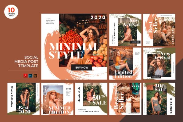 夏装新品上市推广社交媒体PSD&AI模板蚂蚁素材精选 Summer Fashion Social Media Kit PSD & AI Template