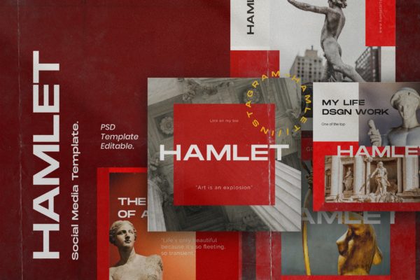 红色设计风格Instagram贴图&品牌故事设计素材包v2 HAMLET PACK 2 – Instagram Template + Stories