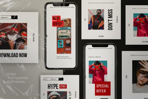 时尚潮流主题Instagram贴图&品牌故事设计素材包v1 Mazilixx Pack 1 – Instagram Social Media + Stories