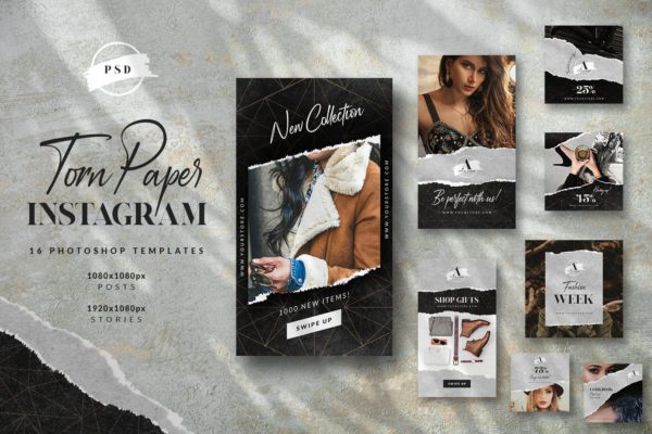 撕纸设计风格品牌促销/新品发布Instagram社交推广素材 Torn Paper Instagram