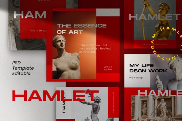 红色设计风格Instagram贴图&品牌故事设计素材包v1 HAMLET PACK 1 – Instagram Template + Stories