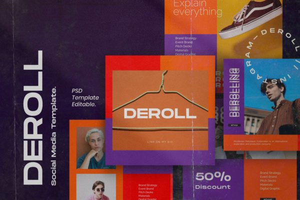 色彩主页Instagram贴图&品牌故事设计素材包v2 DEROLL PACK 2- Instagram Template + Strories