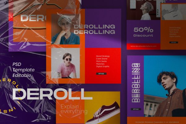 色彩主页Instagram贴图&品牌故事设计素材包v1 DEROLL PACK 1- Instagram Template + Strories