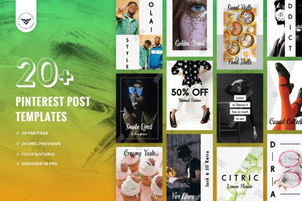 Pinterest社交网站发文贴图设计模板第一素材精选 Pinterest Post Templates