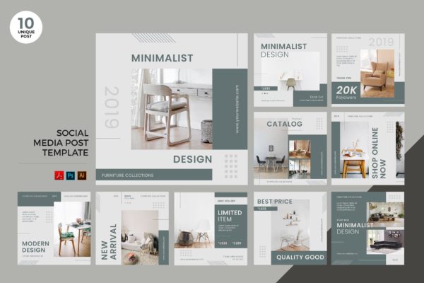 室内设计主题社交媒体设计素材包 Interior Design Social Media Kit PSD & AI