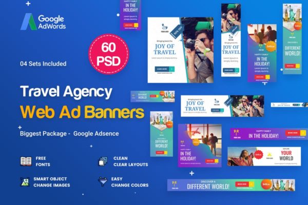 45款旅游旅行代理行业Banner第一素材精选广告模板 Travel Agency Banner Ads – 45 PSD [03 Sets]