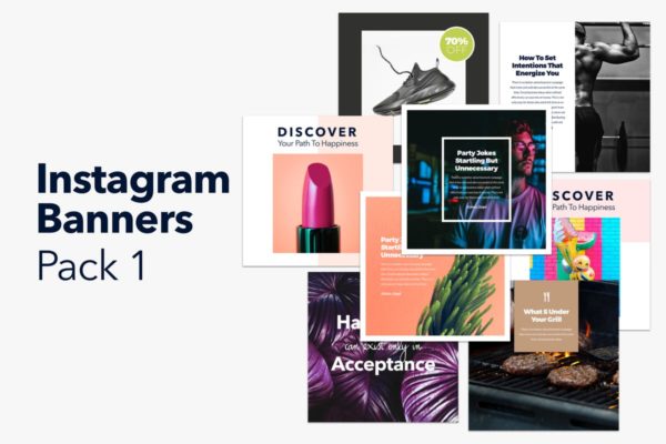 Instagram社交媒体新媒体适用Banner第一素材精选广告模板 Instagram Banners Pack 1