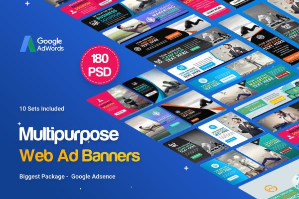 超级实用的多用途常用规格Banner蚂蚁素材精选广告模板v1 Multipurpose Banners Ad – 180PSD [ 10 Sets ]