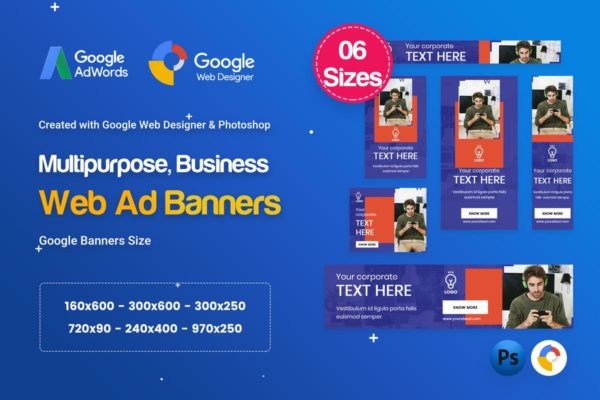 多用途多尺寸Banner广告设计HTML＆PSD模板 Multi-Purpose Banners HTML5 D67 Ad – GWD & PSD