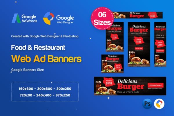 美食/餐厅主题Banner广告设计HTML＆PSD模板 Food & Restaurant Banners HTML5 Ad D65 – GWD & PSD