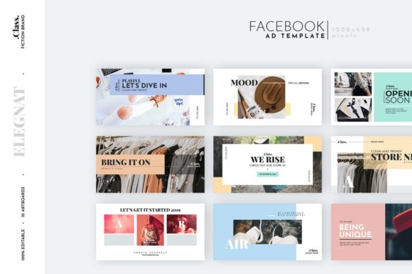 多彩时尚Facebook社交Banner蚂蚁素材精选广告模板 Pastel Fashion Facebook Ad Template