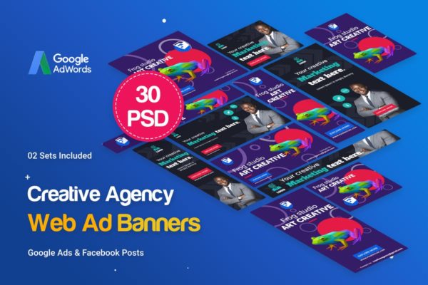 创意销售经纪人代理人谷歌广告Banner模板 Creative Agency, Startup Banners Ad