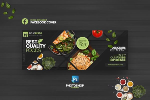 食品＆餐厅品牌宣传Facebook封面＆Banner第一素材精选广告模板 Delicresto – Food & Restaurant FB Cover  Template