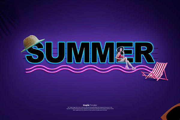 夏季暑假活动派对宣传霓虹灯广告Banner模板