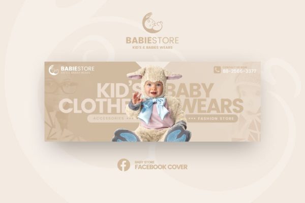 儿童婴儿服饰品牌社交推广广告设计素材 Babiestore – Kid’s & Baby Fashion Facebook Cover
