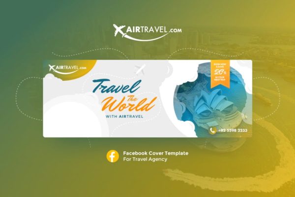 航空公司特价机票社交Banner第一素材精选广告模板 AirTravel – Facebook Cover Template