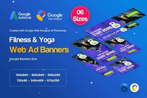 健身房＆健身网站Banner第一素材精选广告模板 Gym & Fitness Banners Ad D34 – Google Web Design