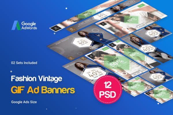 复古时尚服饰GIF动画广告Banner设计模板 Animated GIF Vintage Fashion Banners Ad