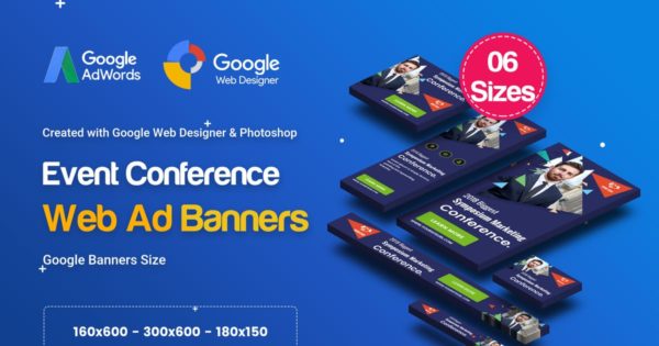 活动推广谷歌广告多尺寸Banner模板素材 C11 – Event Conference Banners GWD & PSD