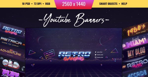 80年代复古风格YouTube频道Banner模板 80s Retro – Youtube Channel Art