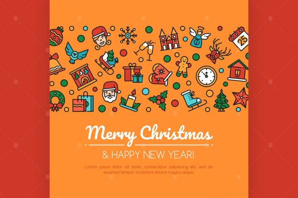 圣诞&新年庆祝主题Banner横幅设计模板 Merry christmas and happy new year banner