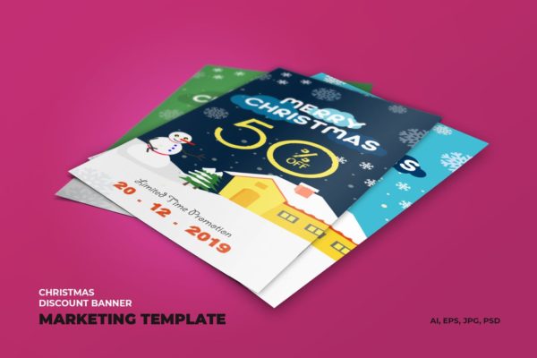 圣诞节折扣活动横幅第一素材精选广告模板模板 Christmas Discount Banner Marketing Template