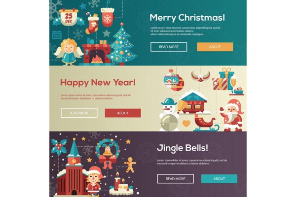 圣诞主题扁平设计风格设计网站横幅矢量插画 Christmas flat design website banners illustration