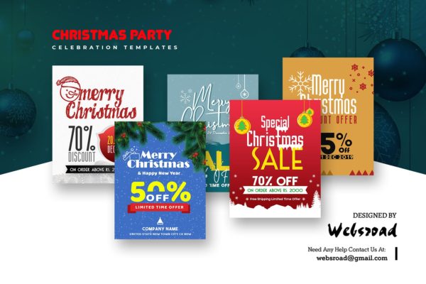 圣诞节主题促销活动蚂蚁素材精选广告模板合集 Christmas Party Celebration Templates