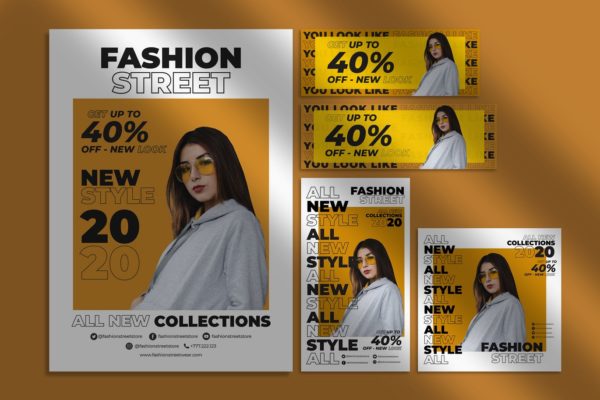 时尚行业促销活动宣传单&社交第一素材精选广告模板 Fashion Flyer and Social Media Pack Template