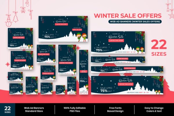 冬天圣诞节新年促销广告Banner设计模板 Winter Sale Web Ad Banners