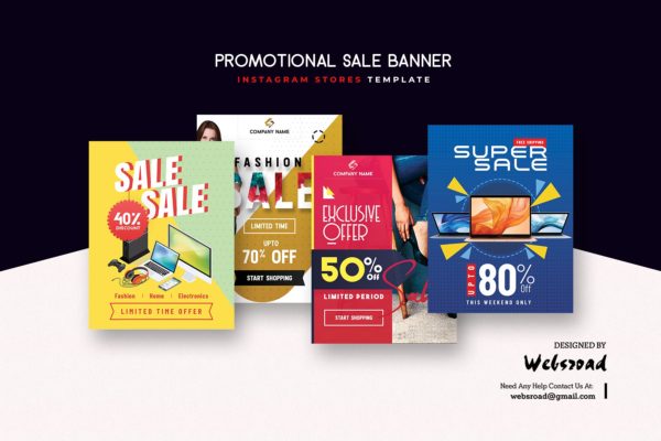 网上商城促销活动广告Banner&Instagram社交贴图设计模板 Promotional Banners & Instagram Stories Templates