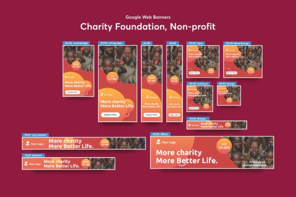 慈善基金会/非营利类型Banner横幅蚂蚁素材精选广告模板v2 Charity Foundation, Non-profit Banners Ad
