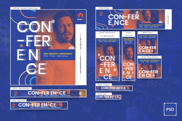 论坛讲座活动网站广告Banner图设计PSD模板 Event Conference Banners Ad PSD Template