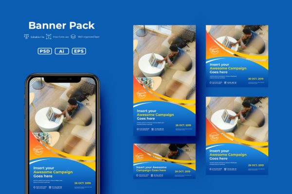 多尺寸高分辨率企业商务广告Banner图设计模板v14 ADL Banner Pack.v14