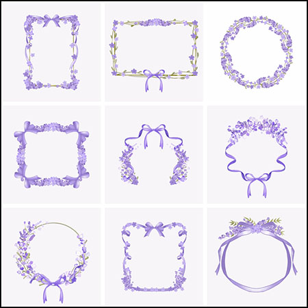 20款薰衣草花边边框框架PSD分层模板