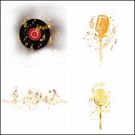 5款金色麦克风音符曲谱插图PSD分层模板