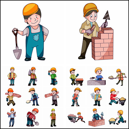 20款工地施工的建筑工人人物插图PSD分层模板