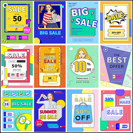 25款孟菲斯商场店铺开业促销海报PSD分层模板