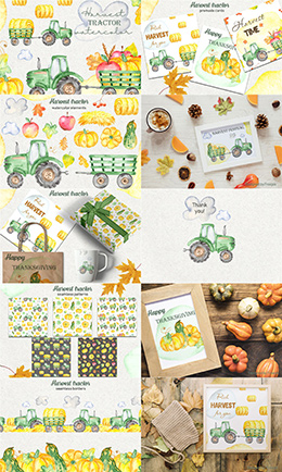 热闹的农庄丰收元素手绘插画PNG免扣素材