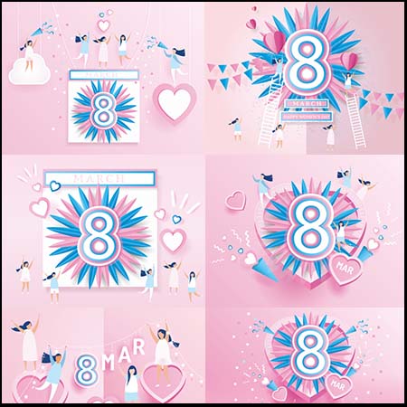 7款38女王节女神节妇女节插画唯美海报背景素材