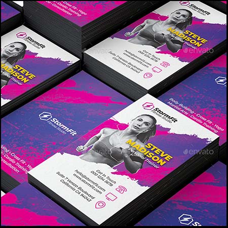 3款竖版健身名片卡片PSD模板
