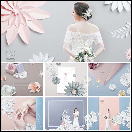 文艺清新婚纱写真邀请函封面海报PSD背景素材