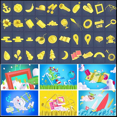 超大卡通旅行主题场景3D模型豪华PSD素材包