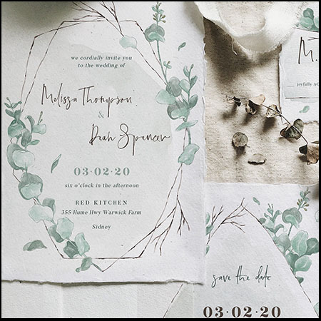 水彩手绘按树婚礼卡片框架PSD素材