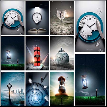 珍惜时间企业工作效率文化主题励志海报PSD背景模板