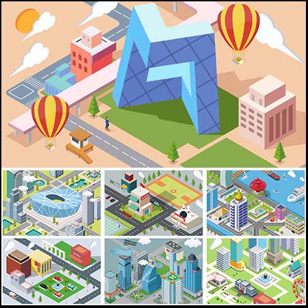 上海北京标志性建筑地标2.5D创意场景等距插图